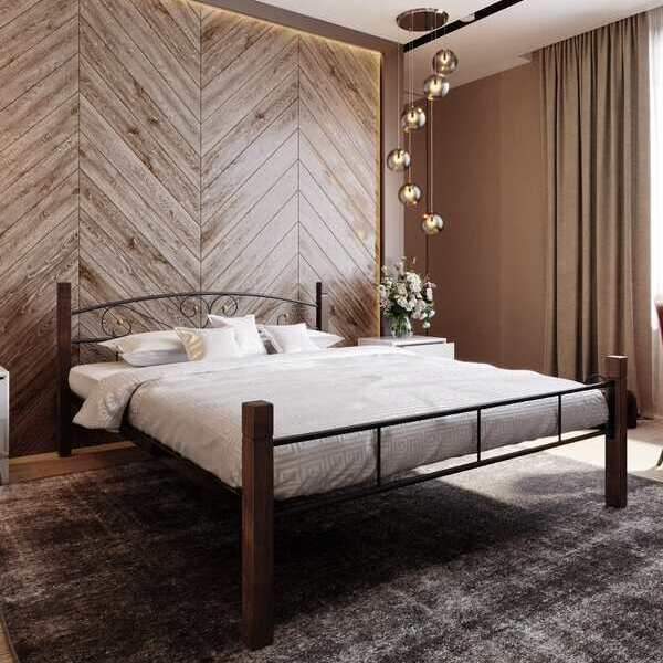 Ліжко металеве Октавія з дерев'яними ніжками  - фото 1