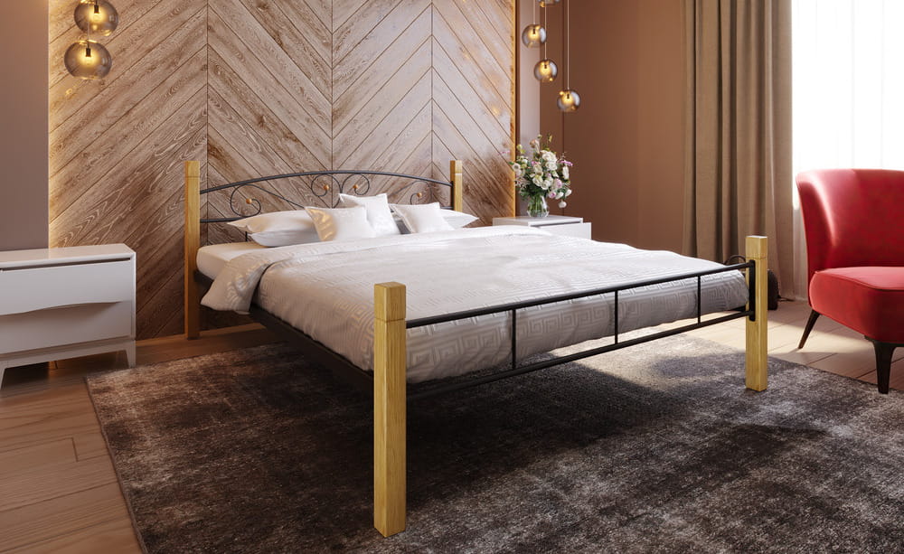 Ліжко металеве Октавія з дерев'яними ніжками  - фото 3