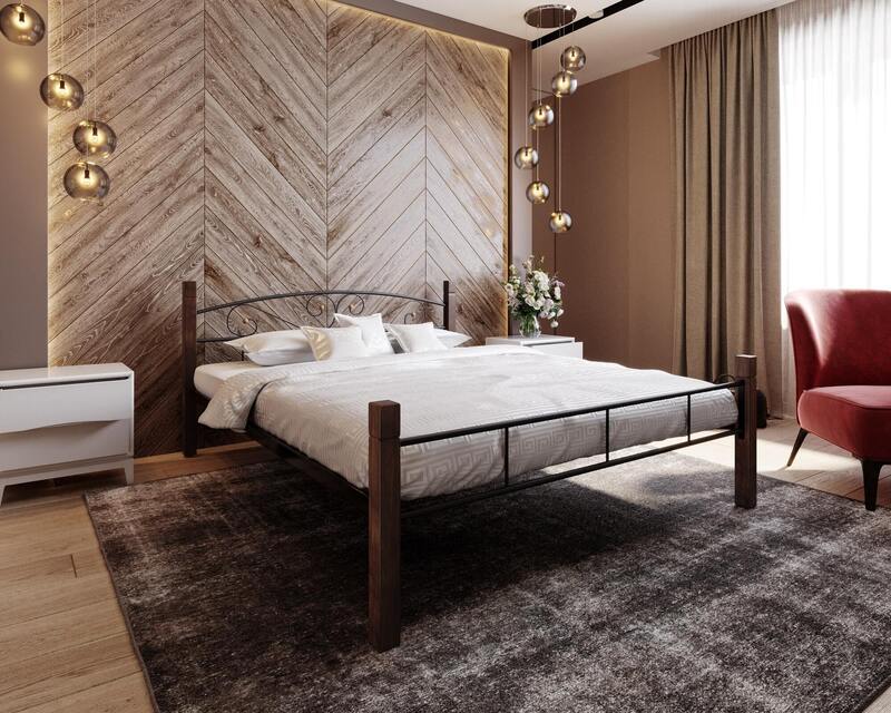 Ліжко металеве Октавія з дерев'яними ніжками  - фото 2